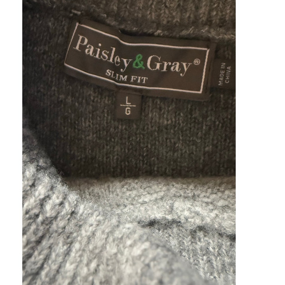 Paisley & Gray Gray Turtleneck Sweater  Slim Fit Men’s Cable Knit Pullover Sz L - Picture 6 of 8